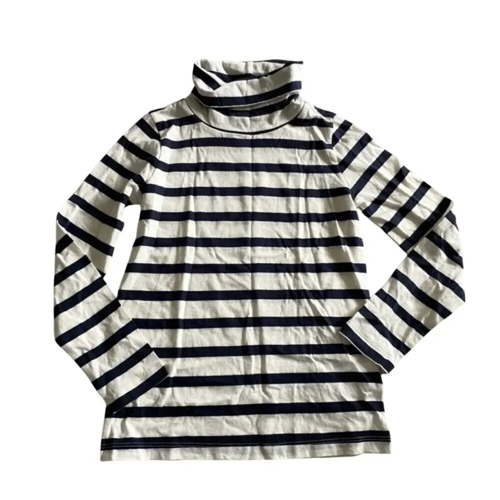 Crewcuts Girls' Striped Turtleneck Top - White & Blue Size 6/7
